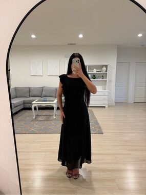 Aritzia Black Ruffle-Shoulder Maxi Dress